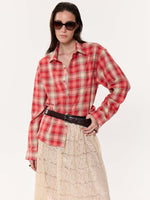 Load image into Gallery viewer, Light-Washed Red Oversized Cropped Shirt