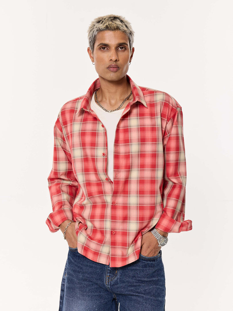 Light-Washed Red Oversized Cropped Shirt
