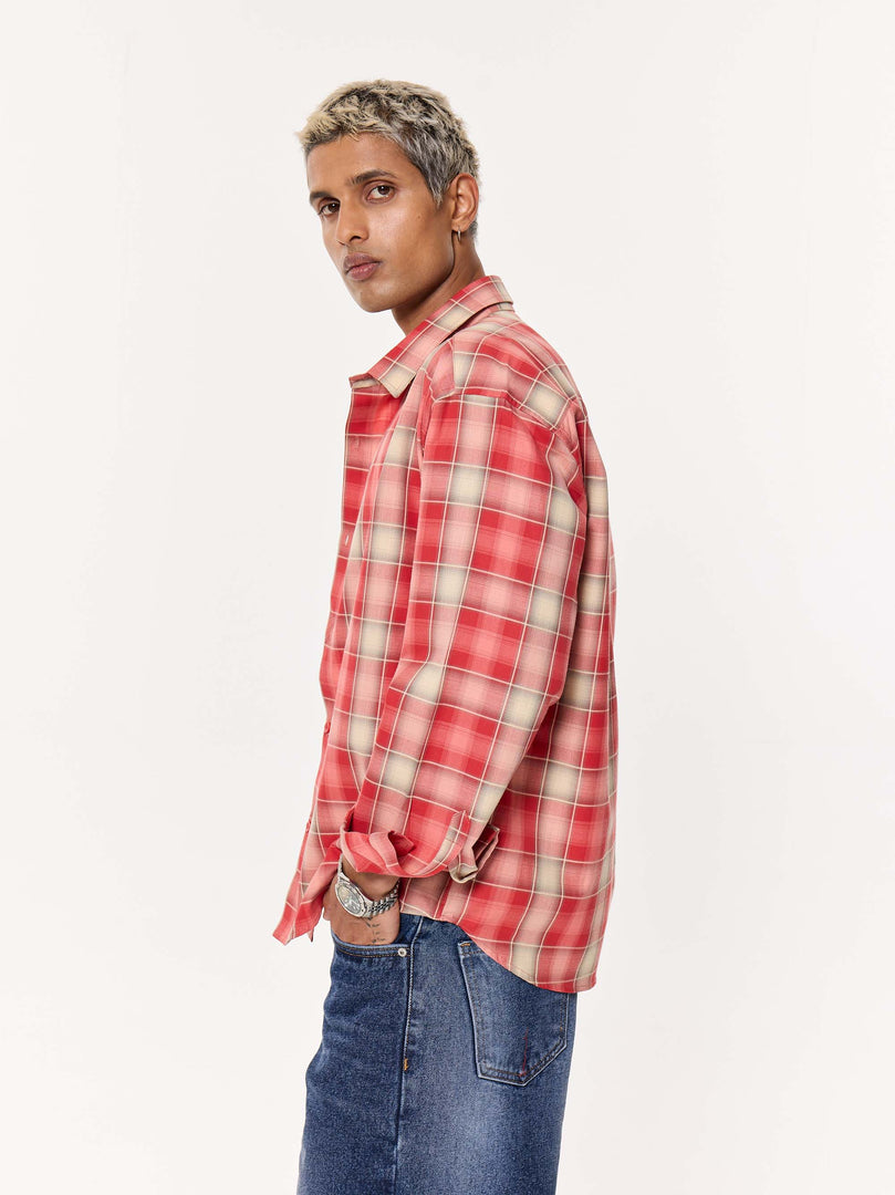 Light-Washed Red Oversized Cropped Shirt