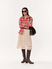 Light-Washed Red Oversized Cropped Shirt