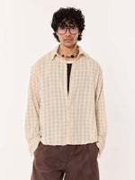 Load image into Gallery viewer, Light Beige Crinkled Checkered Cropped Shirt