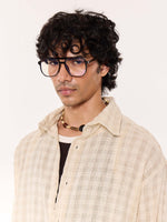Load image into Gallery viewer, Light Beige Crinkled Checkered Cropped Shirt
