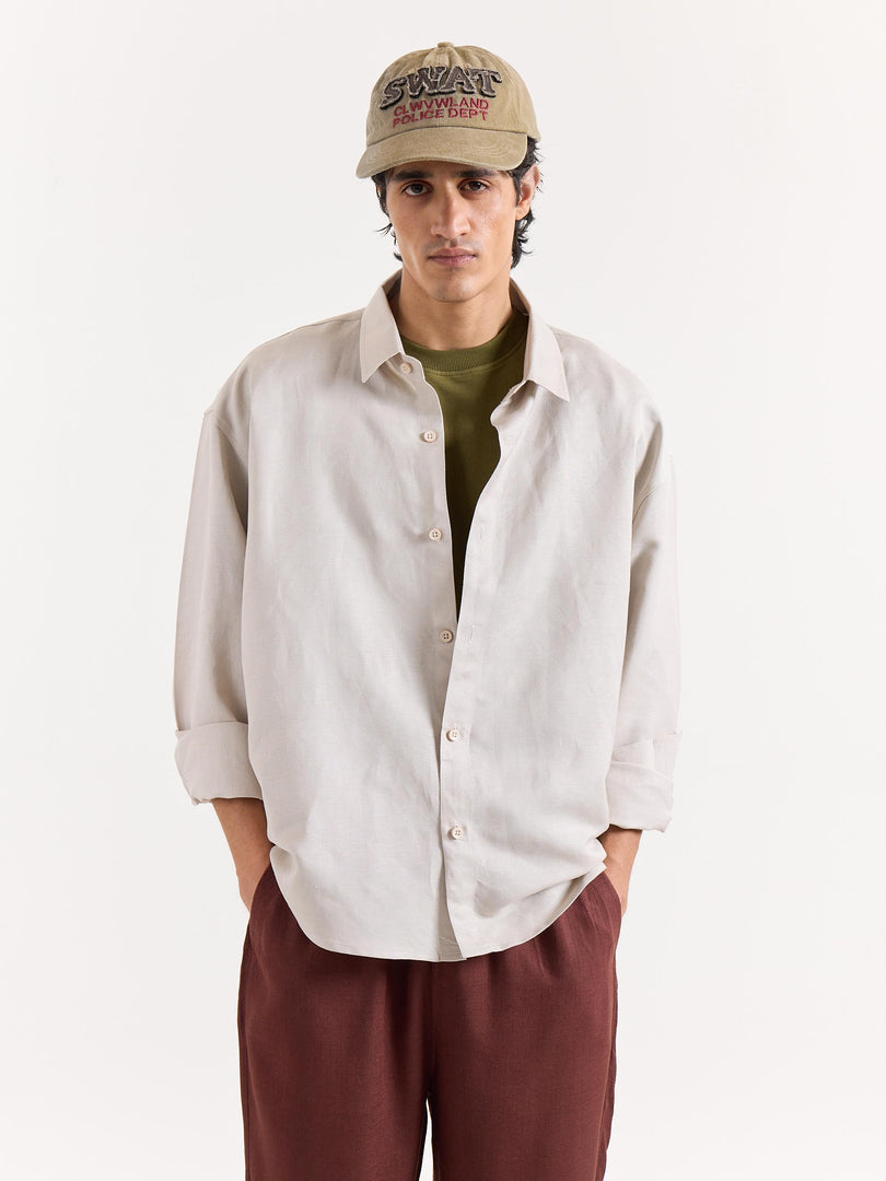 Light Beige Linen Cropped Shirt