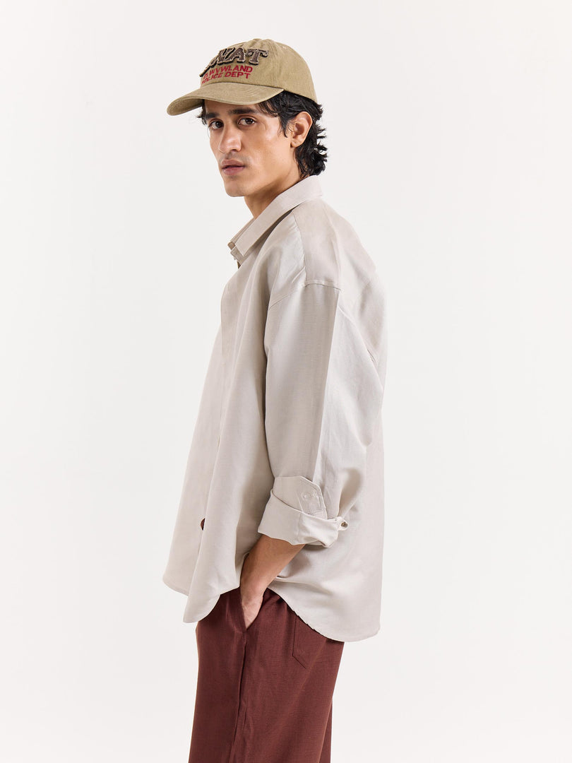 Light Beige Linen Cropped Shirt