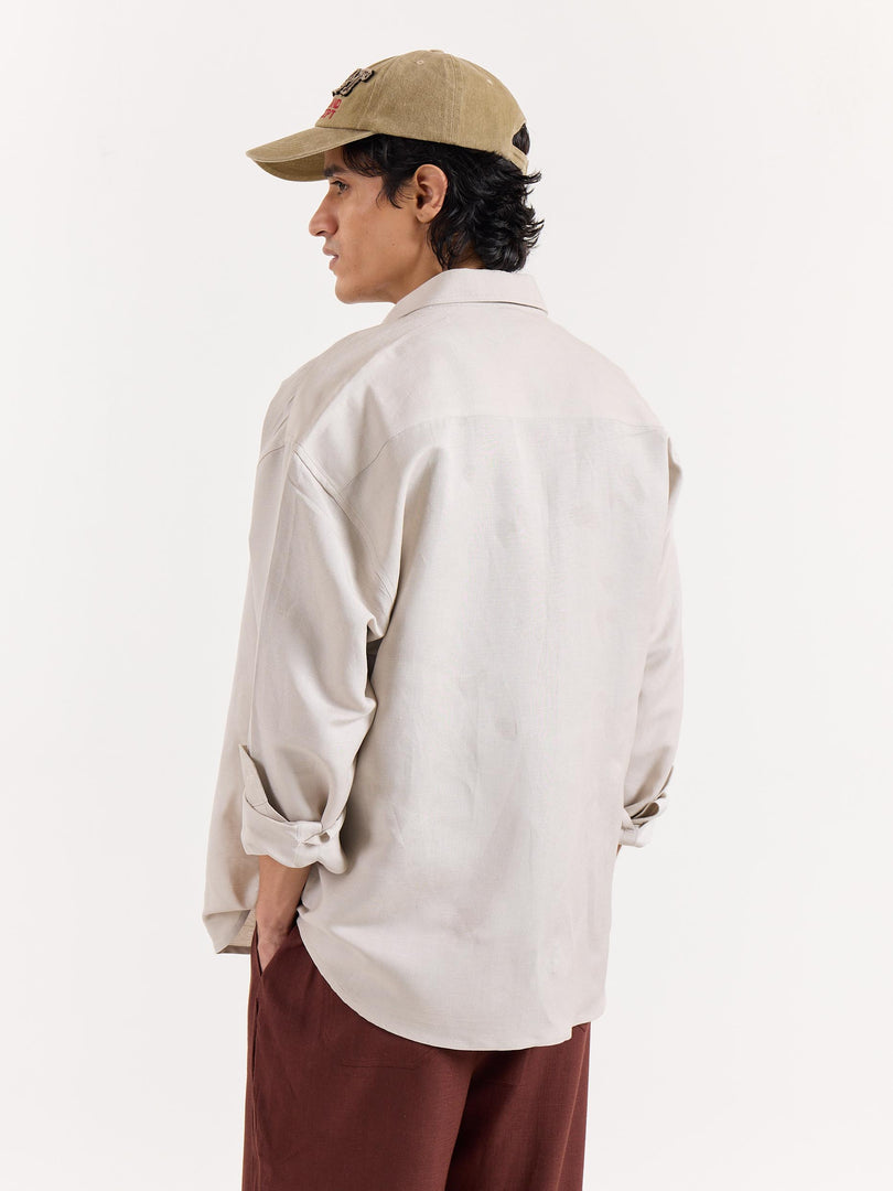 Light Beige Linen Cropped Shirt