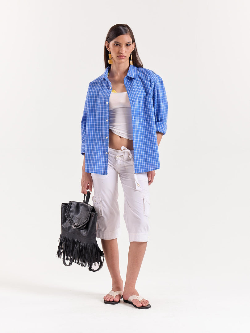 Light Blue Checkered Cropped Shirt