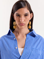 Load image into Gallery viewer, Light Blue Checkered Cropped Shirt
