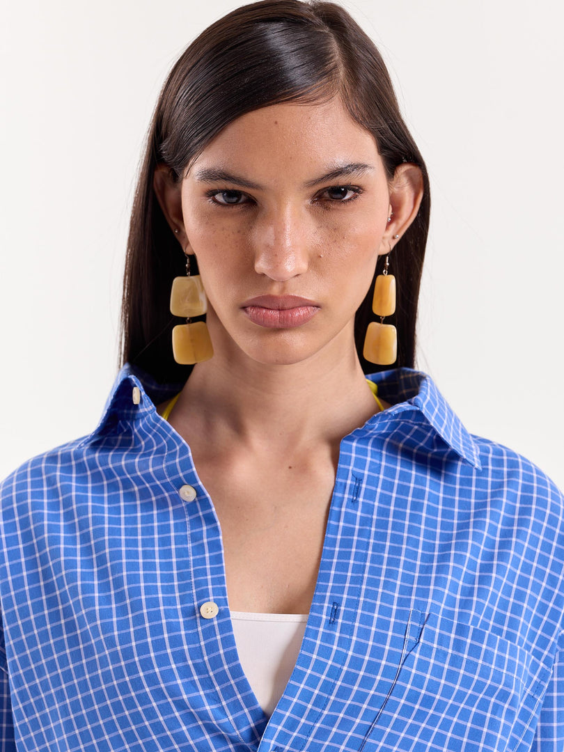 Light Blue Checkered Cropped Shirt