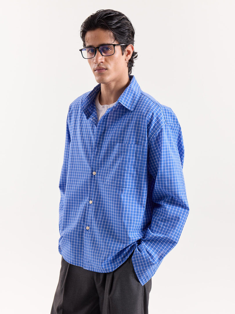 Light Blue Checkered Cropped Shirt