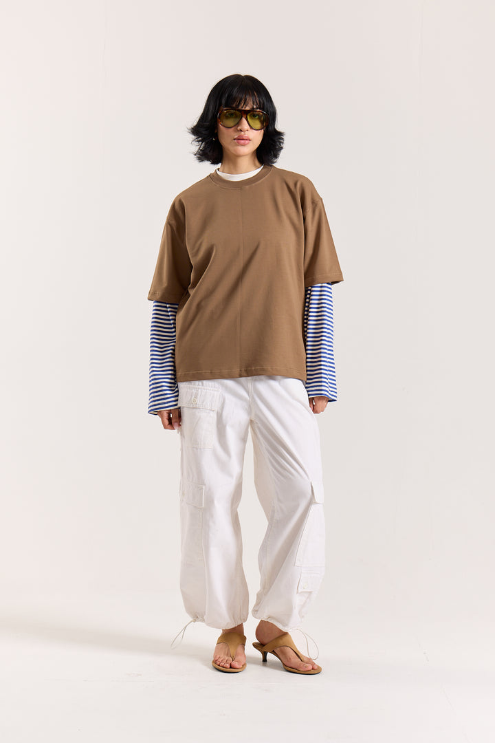 Light Brown Loose Fit Cropped T-Shirt