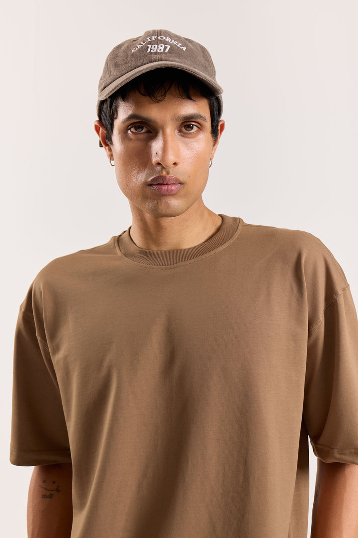 Light Brown Loose Fit Cropped T-Shirt