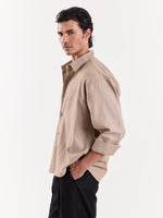 Load image into Gallery viewer, Light Camel Linen Cropped Shirt