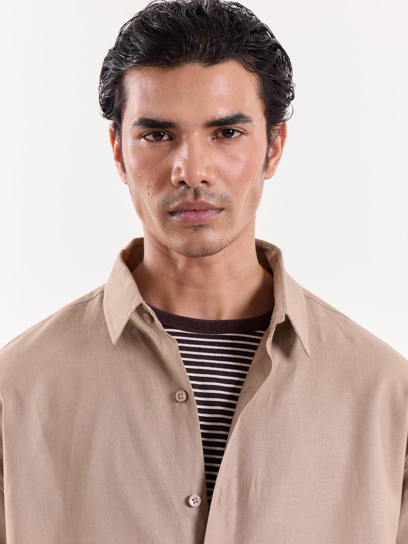 Light Camel Linen Cropped Shirt