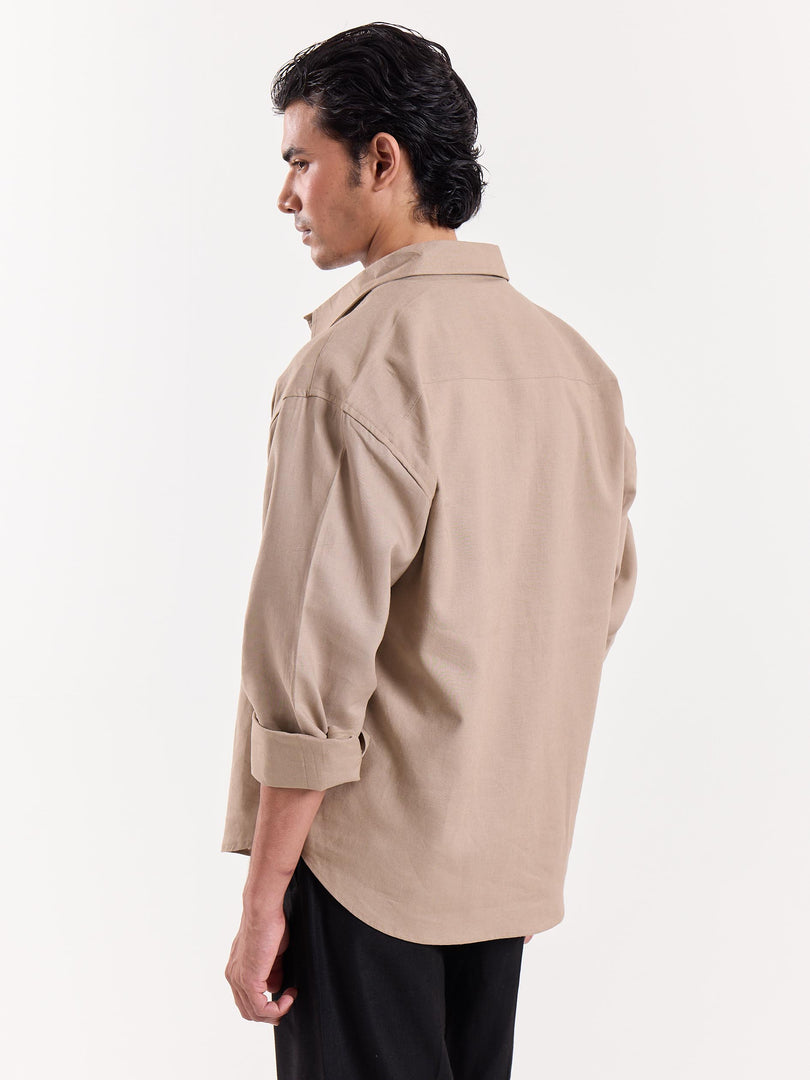 Light Camel Linen Cropped Shirt