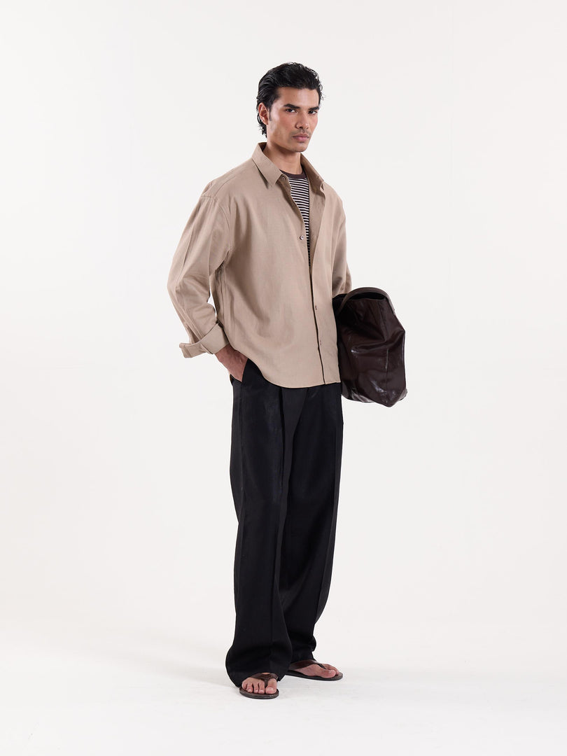Light Camel Linen Cropped Shirt