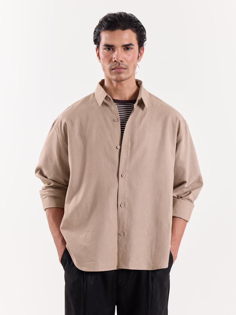 Light Camel Linen Cropped Shirt
