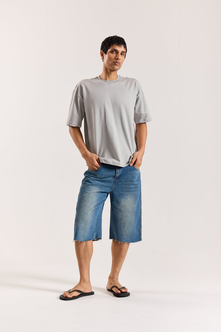 Light Grey Loose Fit Cropped T-Shirt