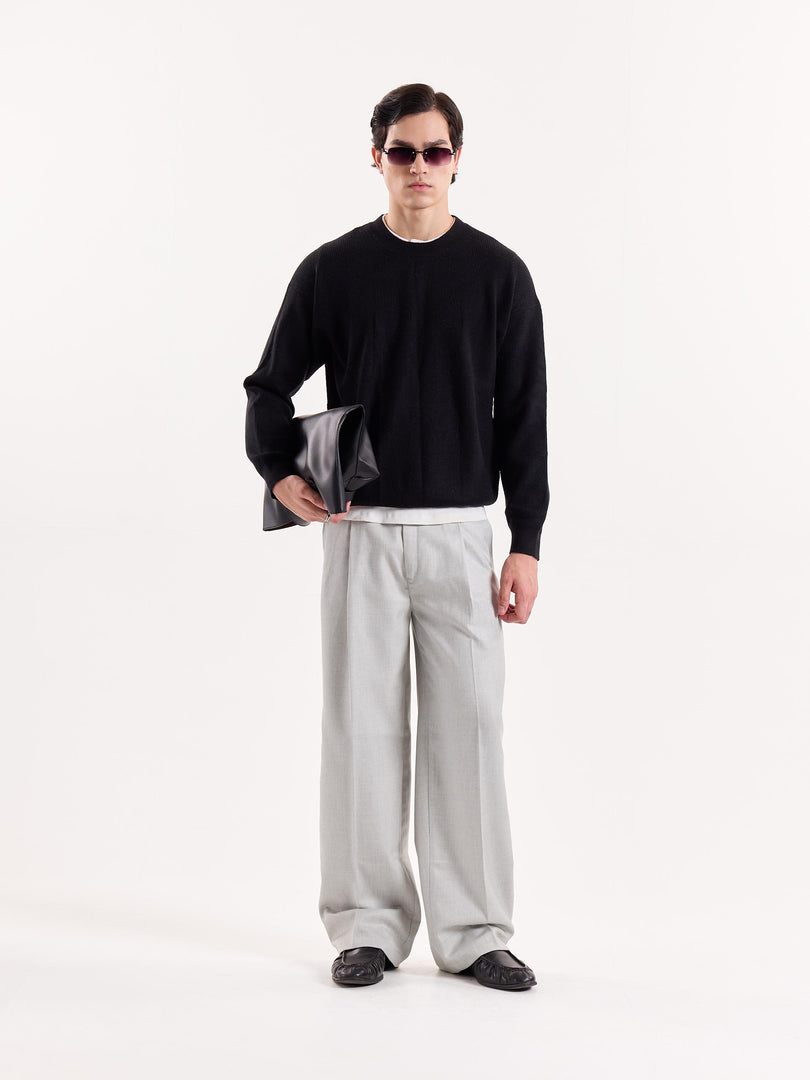 Light Grey Textured Baggy Fit Trousers