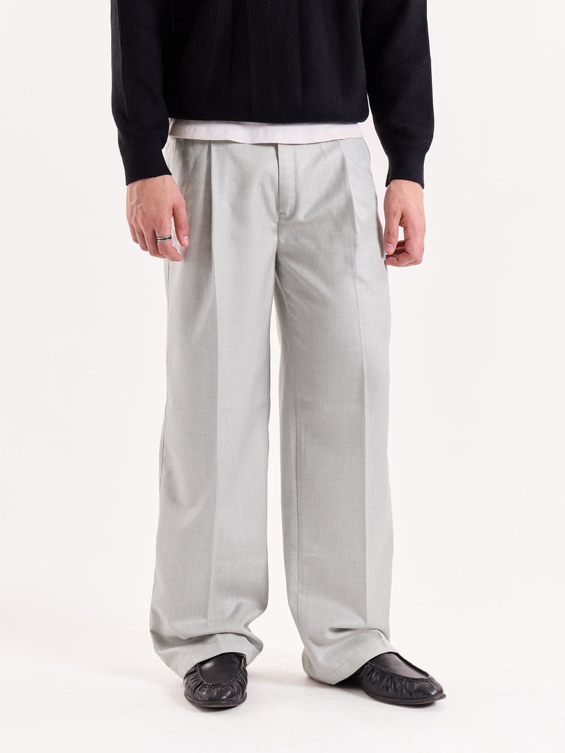 Light Grey Textured Baggy Fit Trousers