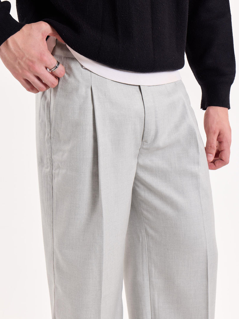 Light Grey Textured Baggy Fit Trousers