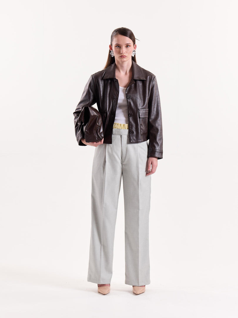 Light Grey Textured Baggy Fit Trousers