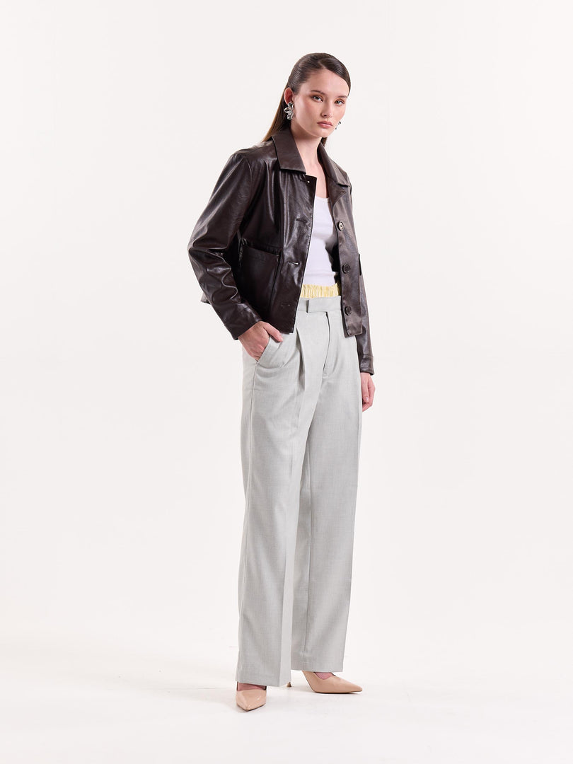 Light Grey Textured Baggy Fit Trousers
