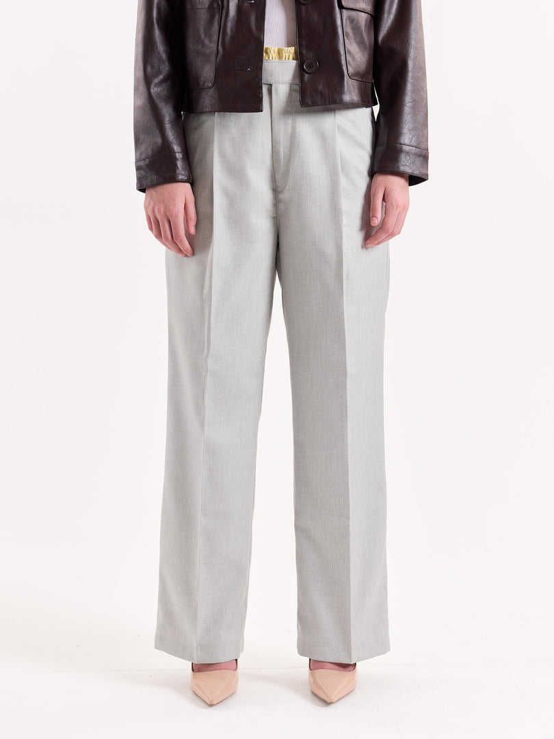 Light Grey Textured Baggy Fit Trousers