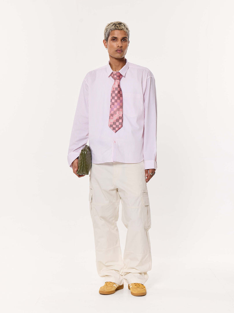 Light Pink Pinstriped Oversized Cropped Shirt