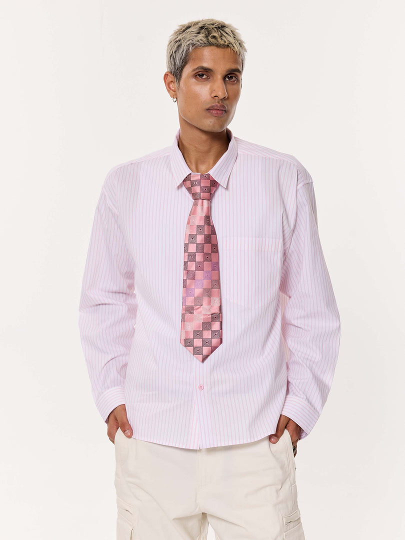 Light Pink Pinstriped Oversized Cropped Shirt