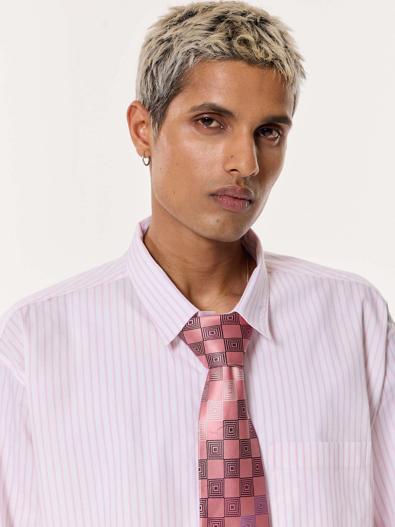Light Pink Pinstriped Oversized Cropped Shirt