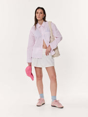 Light Pink Pinstriped Oversized Cropped Shirt