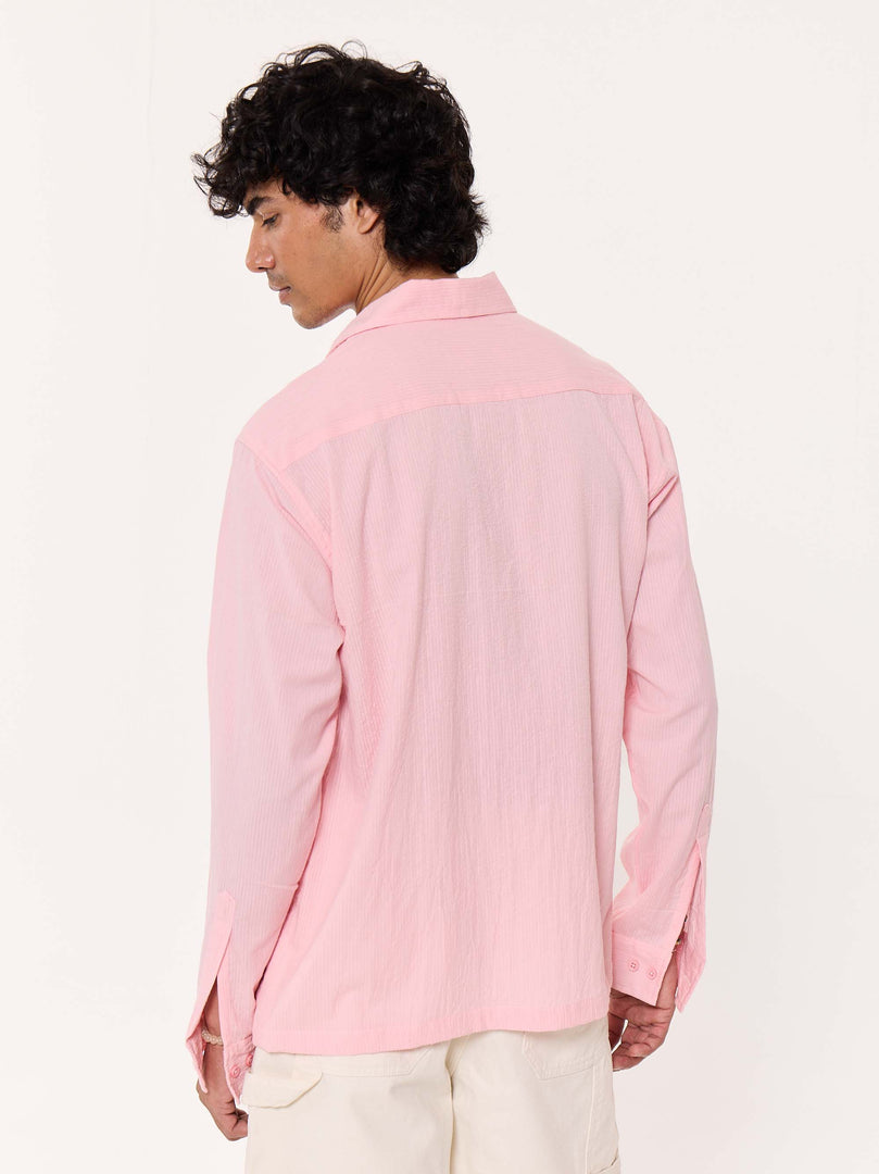 Light Pink Textured Cropped Shirt