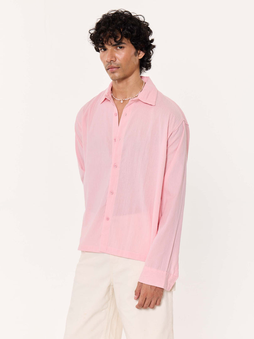 Light Pink Textured Cropped Shirt