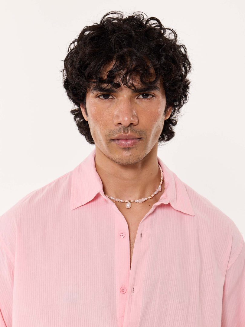 Light Pink Textured Cropped Shirt