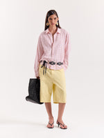 Load image into Gallery viewer, Light Pink &amp; Green Seersucker Cropped Shirt
