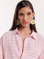 Load image into Gallery viewer, Light Pink &amp; Green Seersucker Cropped Shirt
