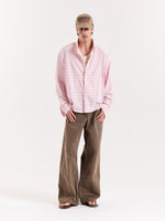 Load image into Gallery viewer, Light Pink &amp; Green Seersucker Cropped Shirt
