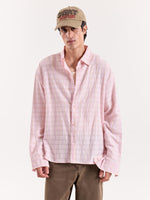 Load image into Gallery viewer, Light Pink &amp; Green Seersucker Cropped Shirt