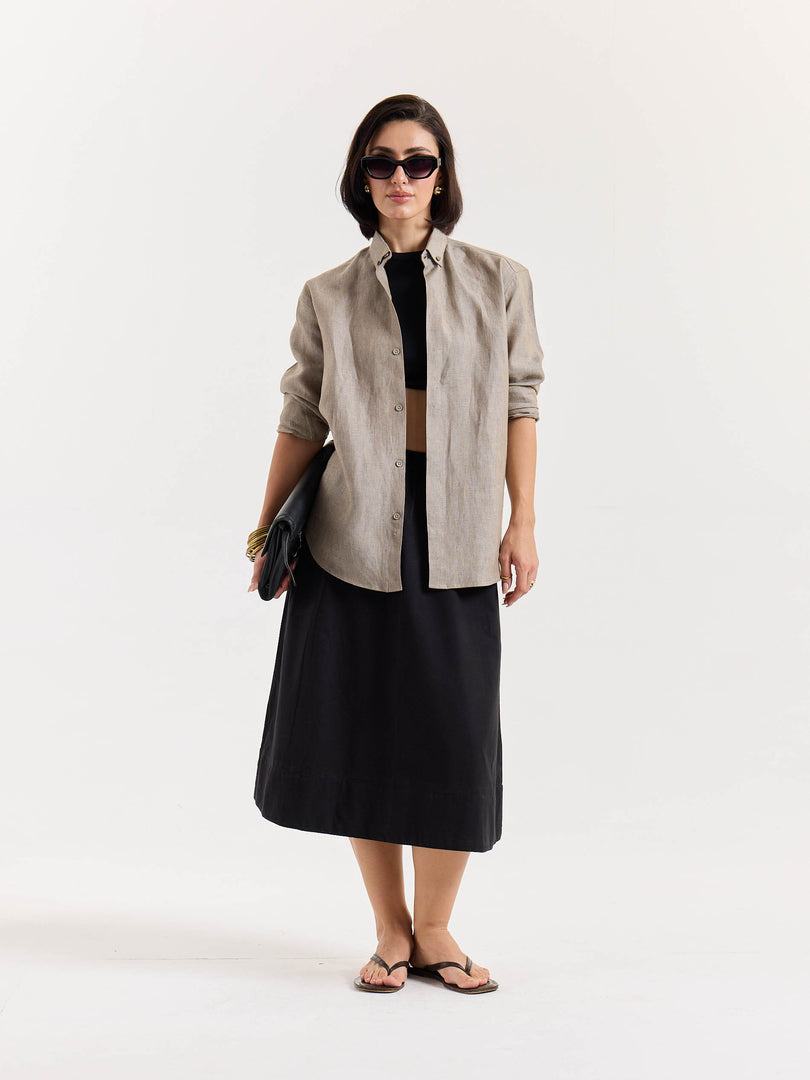 Light Taupe Striped Irish Linen Shirt
