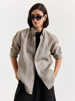 Load image into Gallery viewer, Light Taupe Striped Irish Linen Shirt