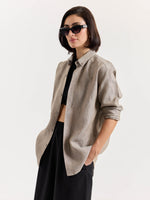 Load image into Gallery viewer, Light Taupe Striped Irish Linen Shirt