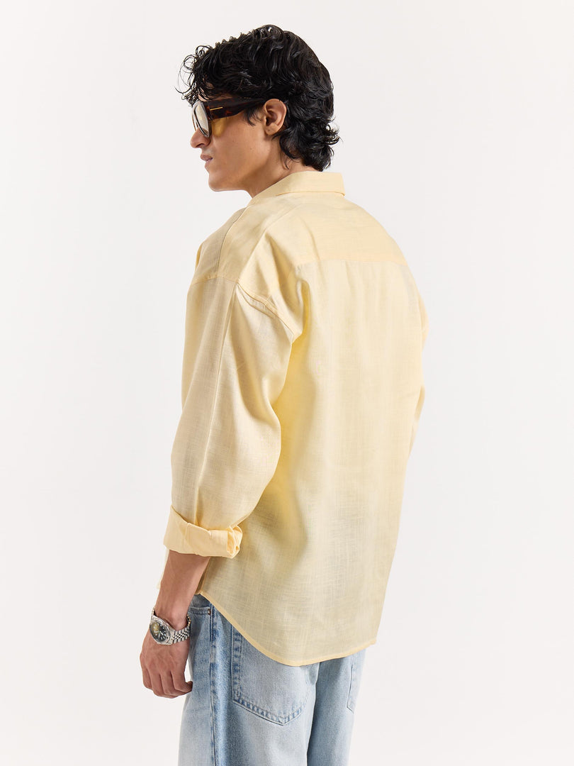 Light Yellow Linen Cropped Shirt