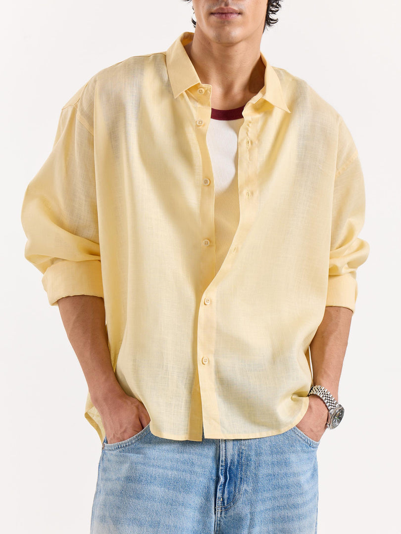 Light Yellow Linen Cropped Shirt