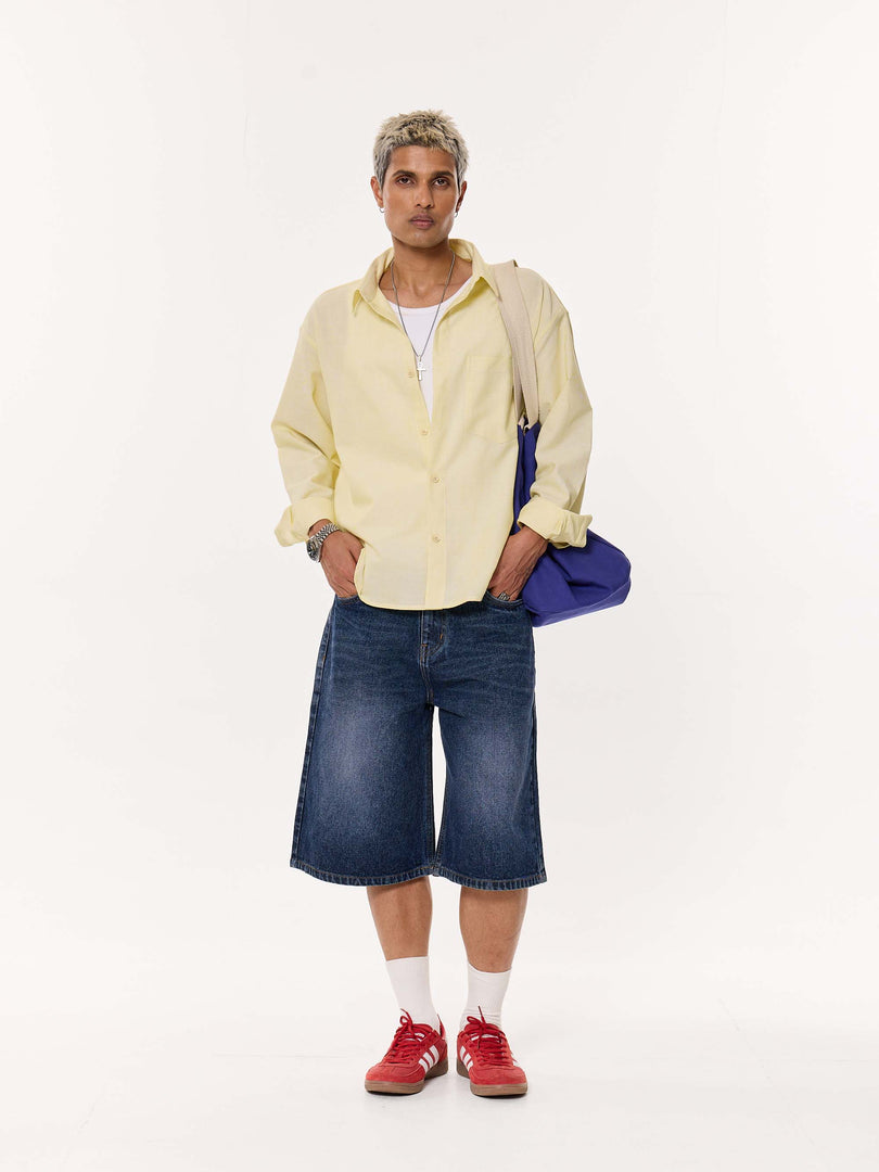 Light Yellow Oversized Cropped Shirt