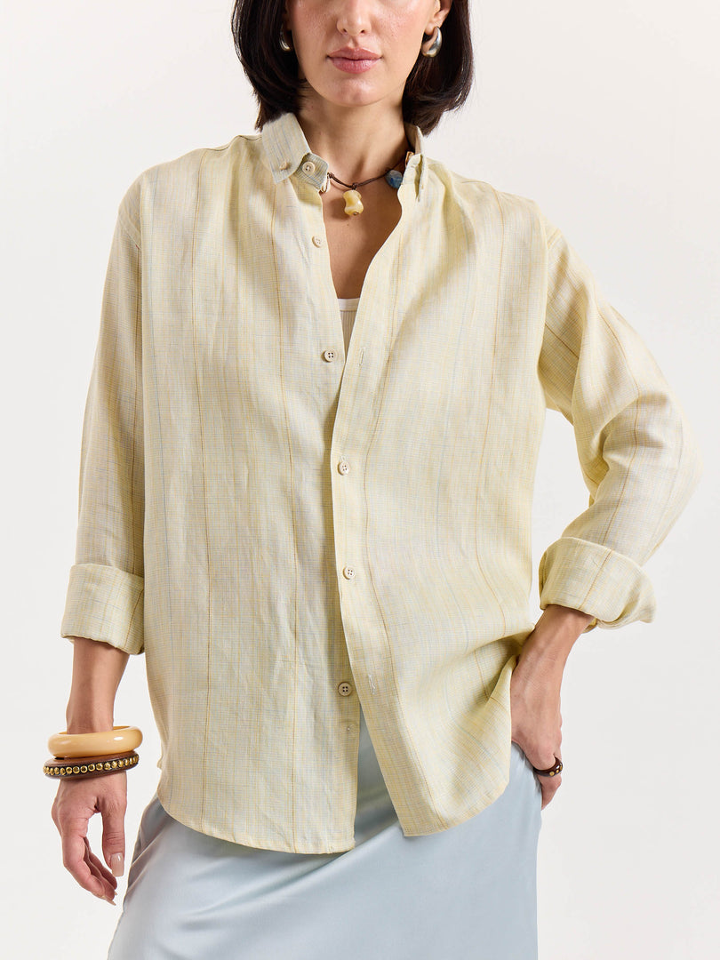 Light Yellow Textured Irish Linen Shirt