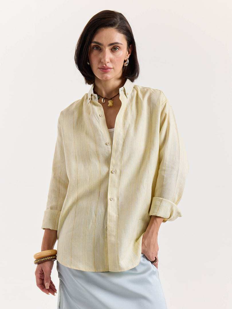 Light Yellow Textured Irish Linen Shirt
