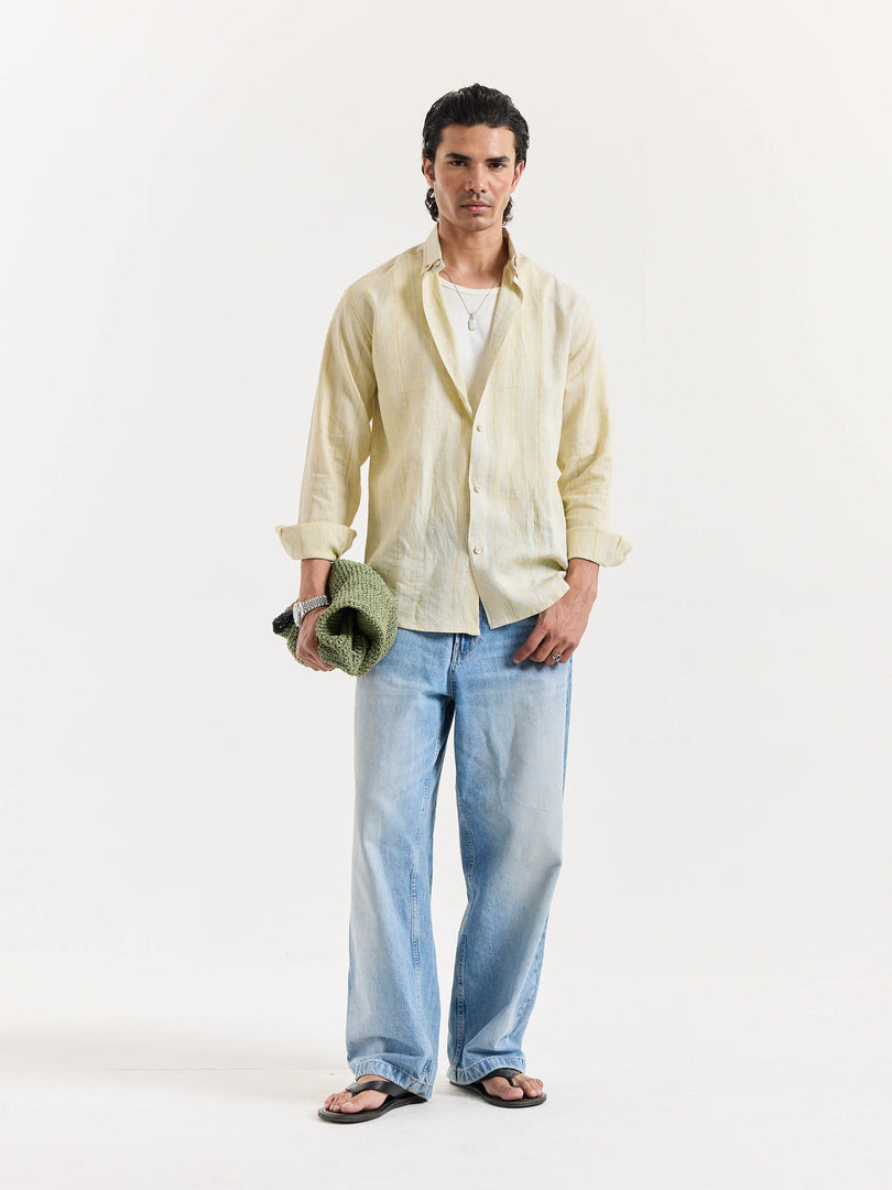 Light Yellow Textured Irish Linen Shirt