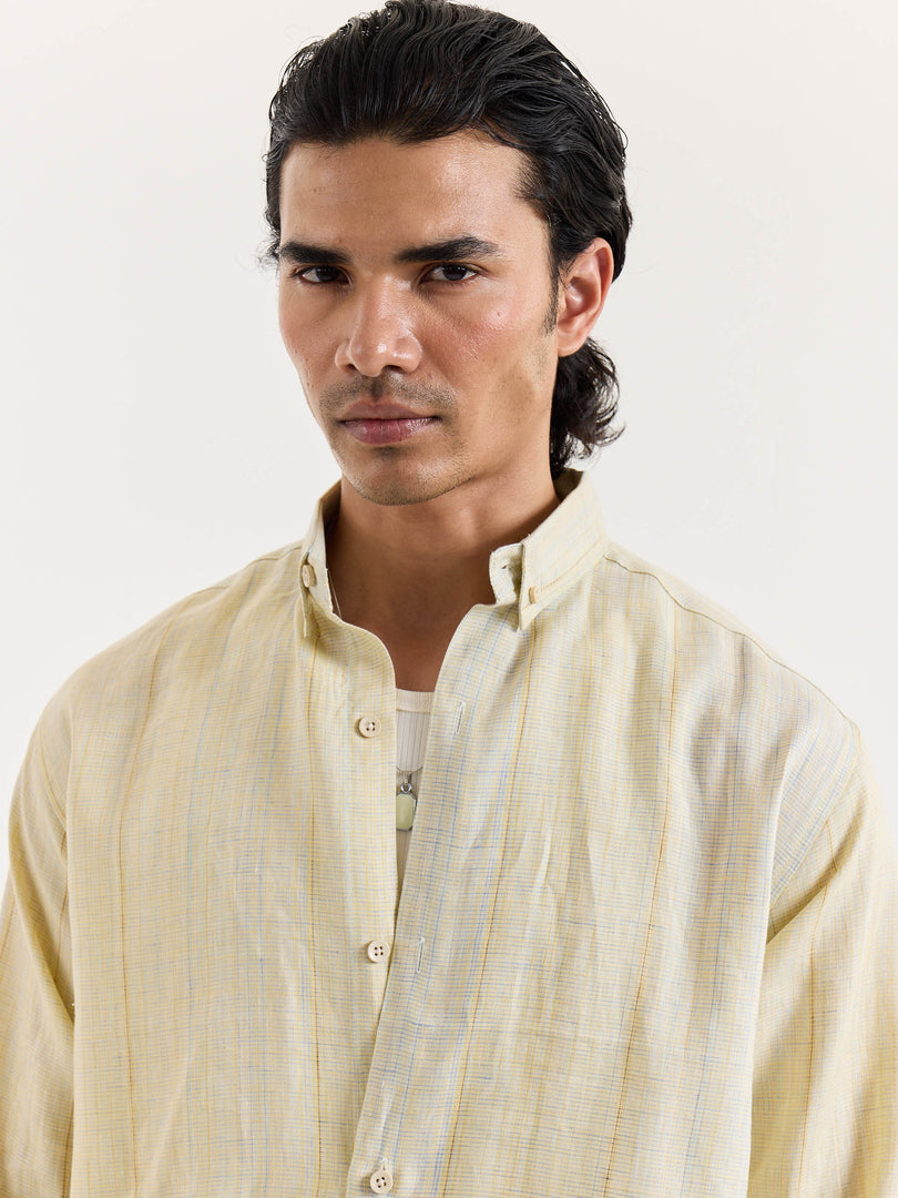 Light Yellow Textured Irish Linen Shirt