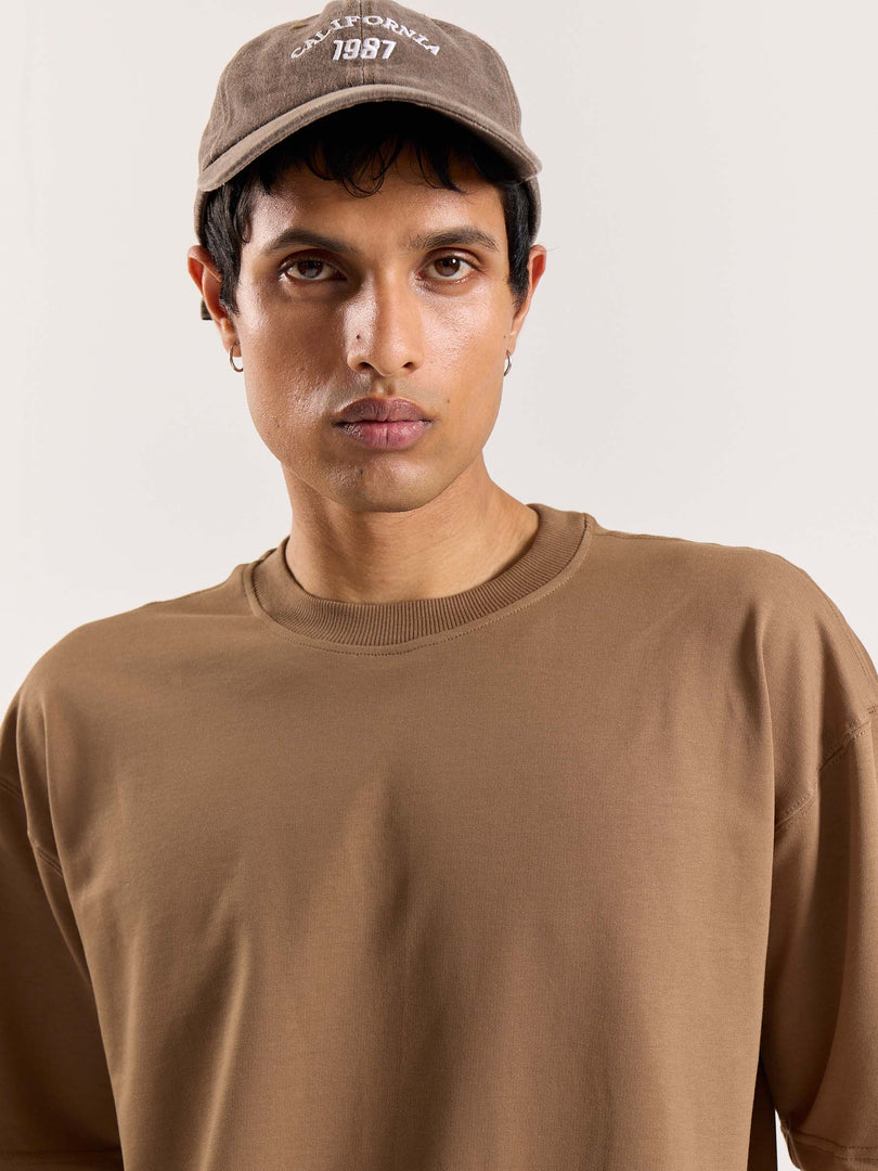 Light Brown Loose Fit Cropped T-Shirt