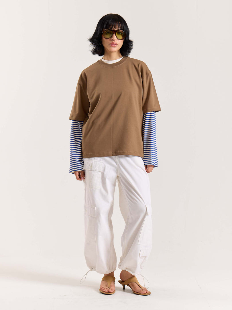Light Brown Loose Fit Cropped T-Shirt